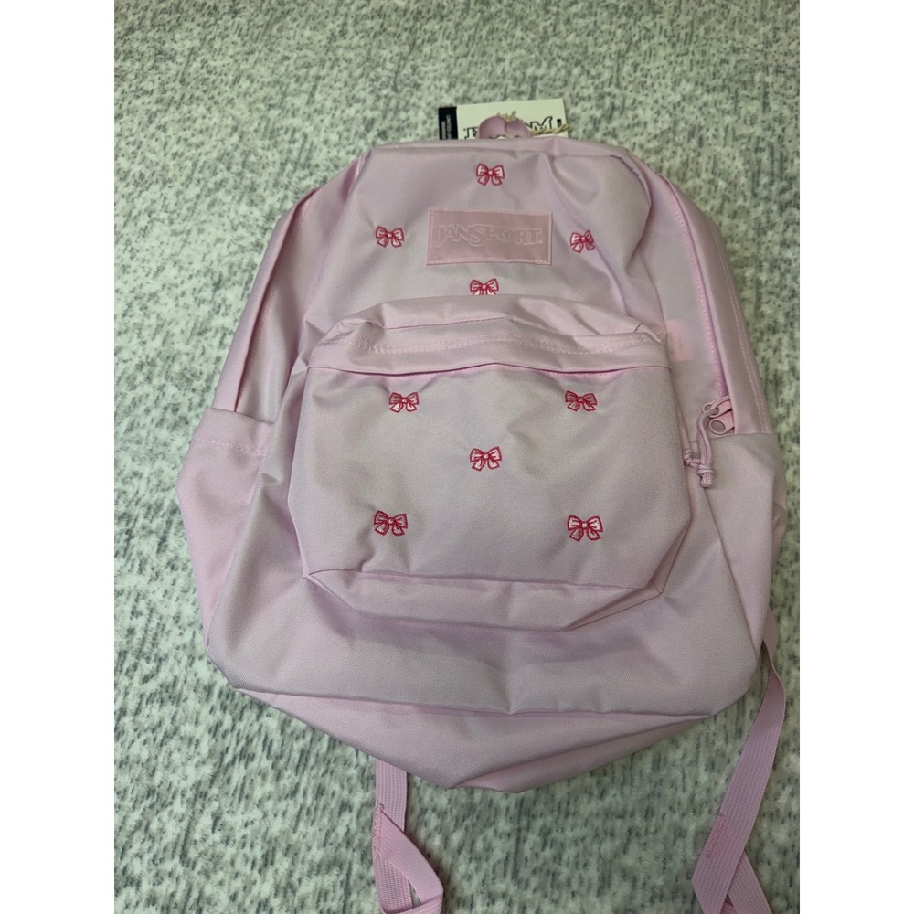 JanSport SuperBreak Plus FX Pink Backpack Embroidered Red Bows JS0A4QUAGV5